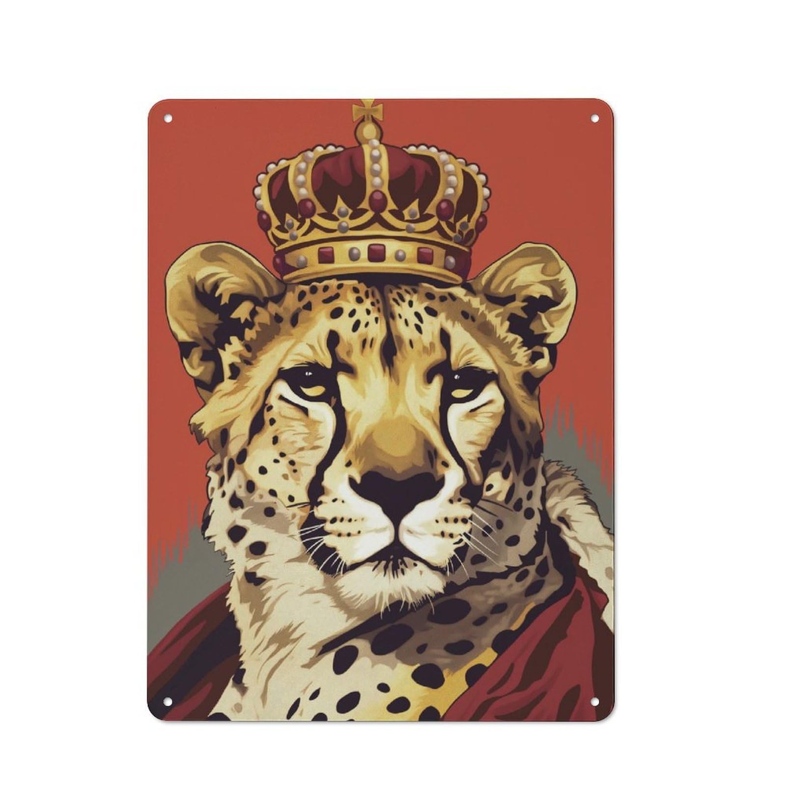 Junmoney Royalty Cheetah Retro Tin Wall Sign 40X30cm Featuring Novelty Wall Art For Bedroom, Kitchen, Office Or Living Room