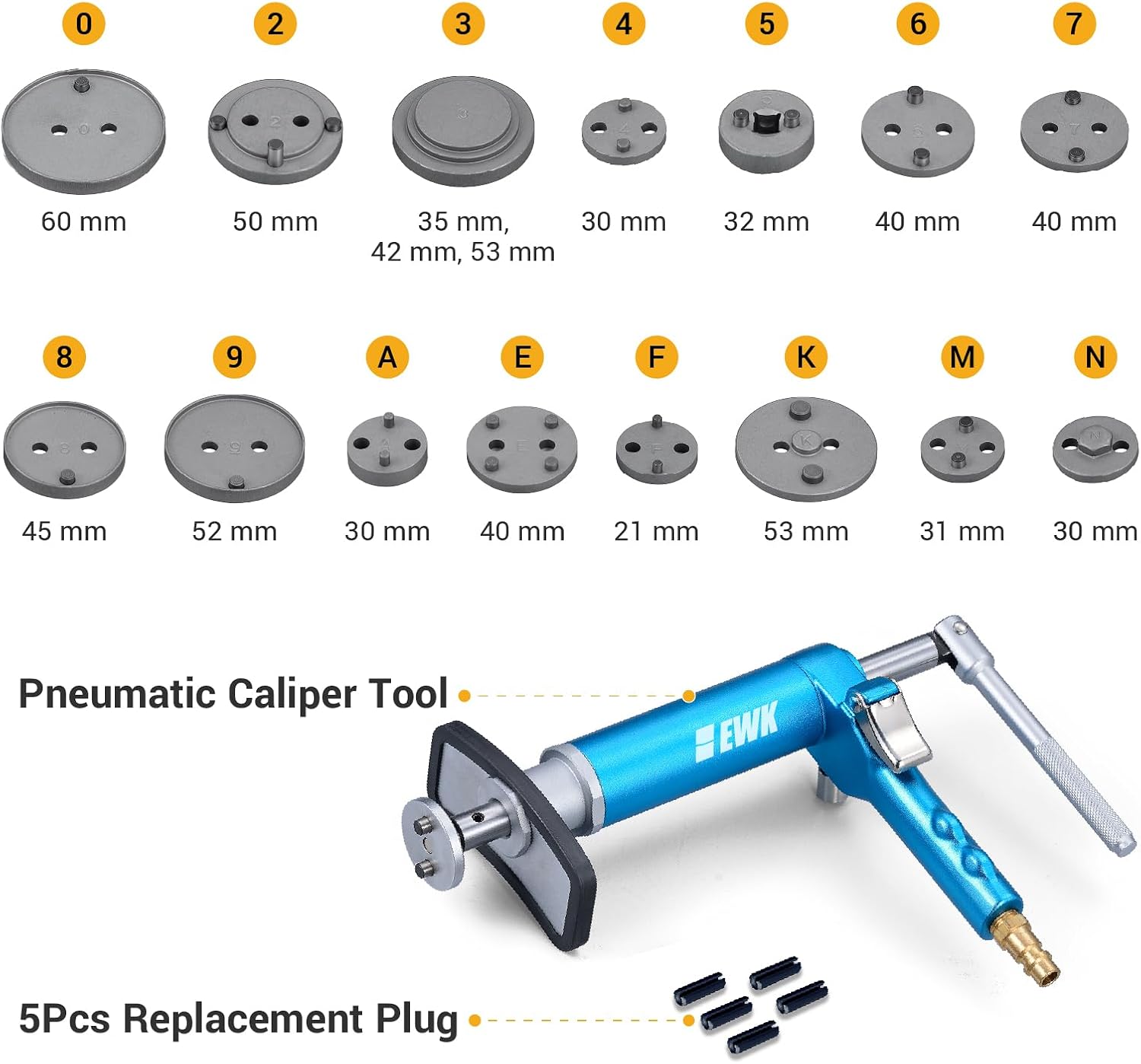 EWK 16 Pcs Pneumatic Brake Caliper Compression Tool Brake Piston Wind Back Air Retractor
