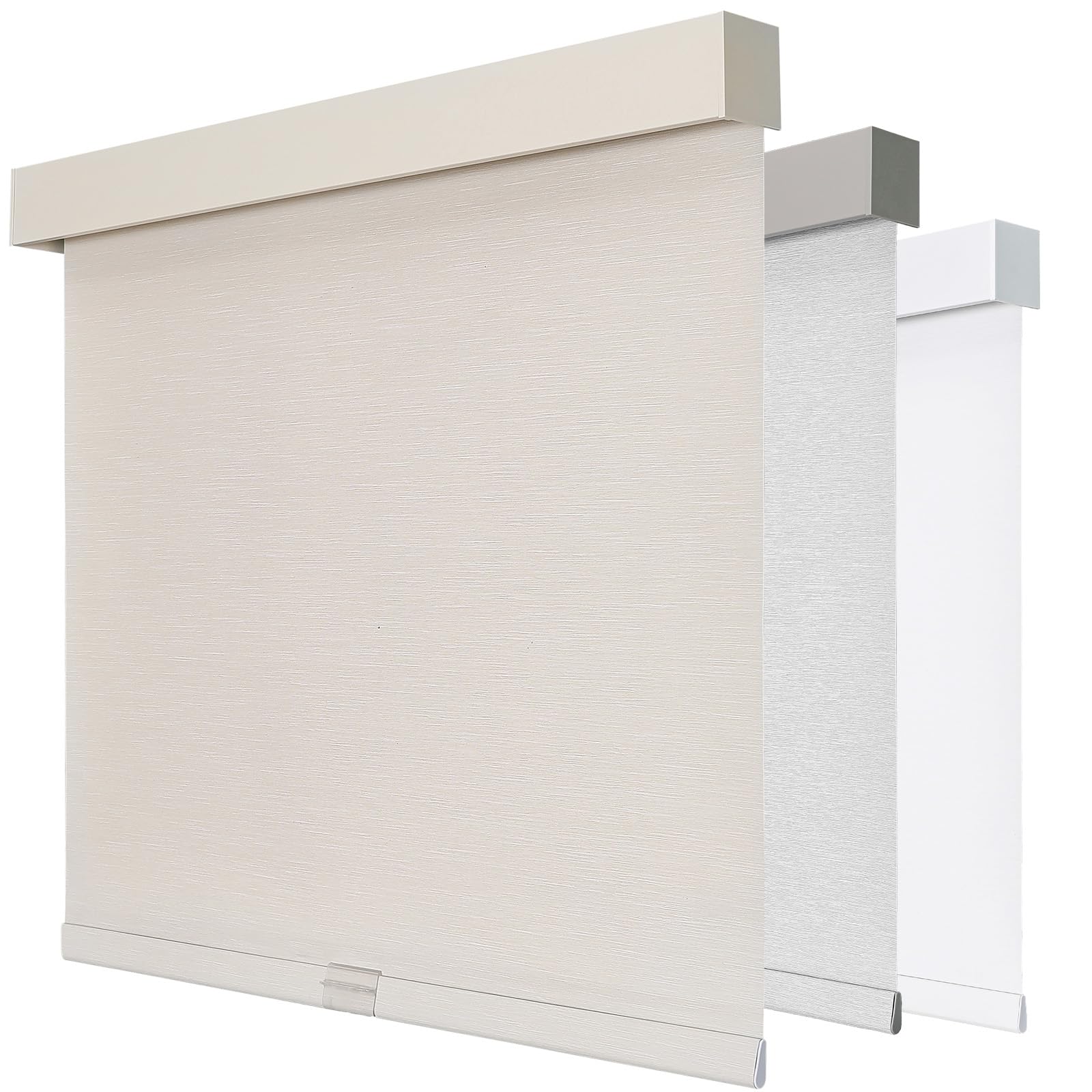 Joydeco 100% Blackout Roller Shades (Pro), Free-Stop Cordless Blinds for Windows, UV Protection, Natural Woven Blinds for Home and Office, Light-Proof Aluminum Cover (33" W x 75" H, Beige)