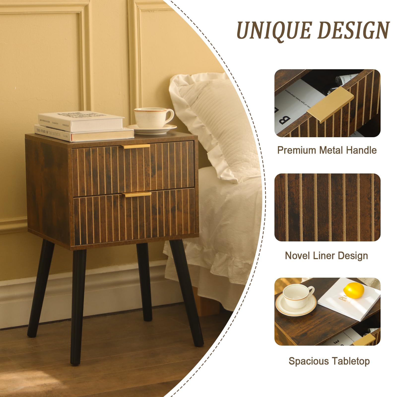 Snapklik.com : MaxSmeo Mid Century Nightstand, Modern Bedside Table