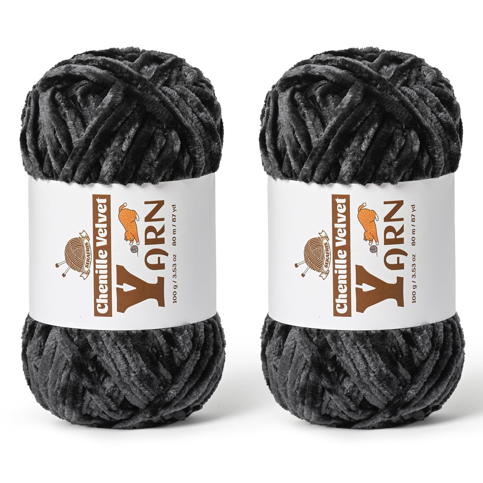 Chenille Crochet Carbon Grey Yarn 2 Pack