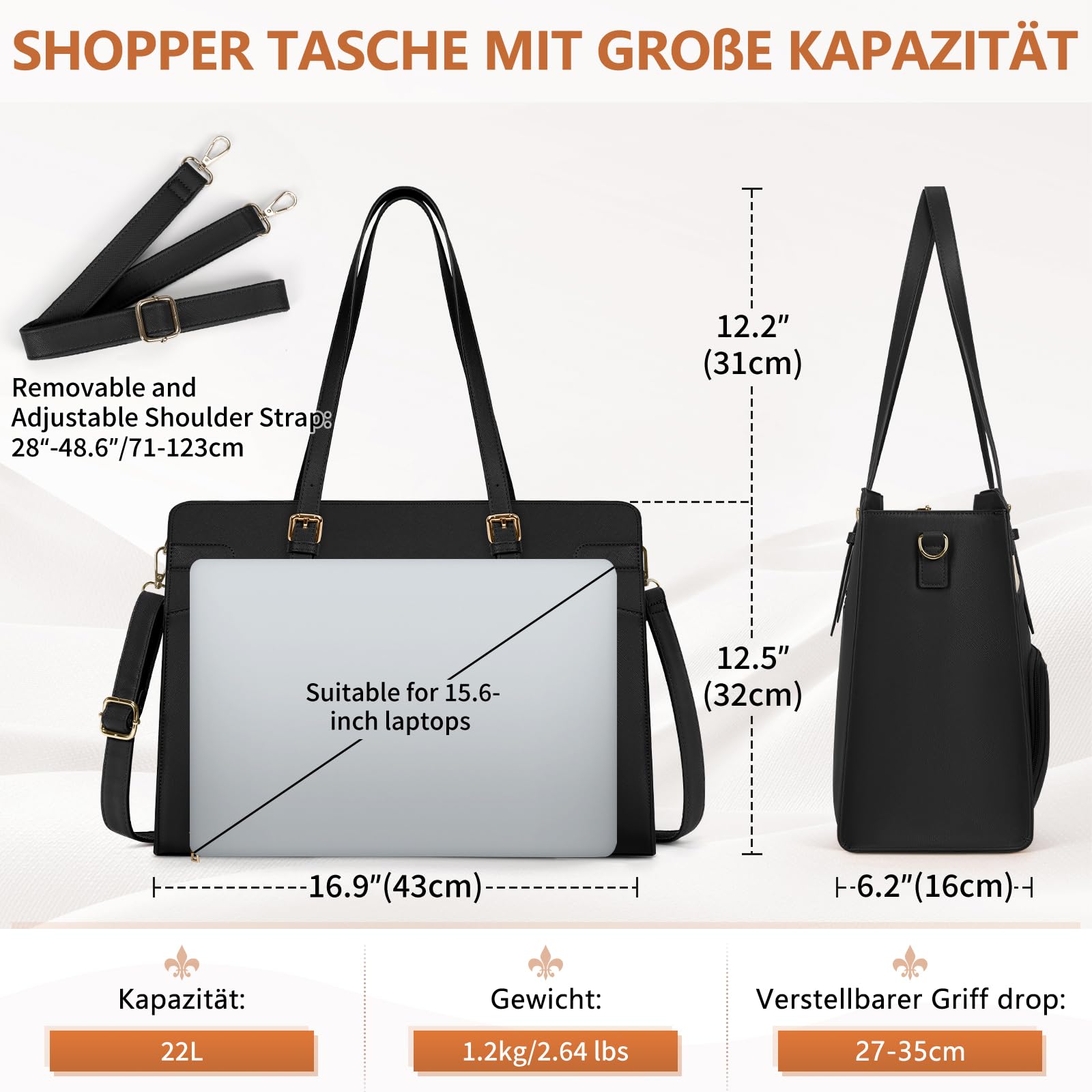 RAINSMORE Arbeitstasche Damen mit Isolierted Kühlfach Shopper Damen