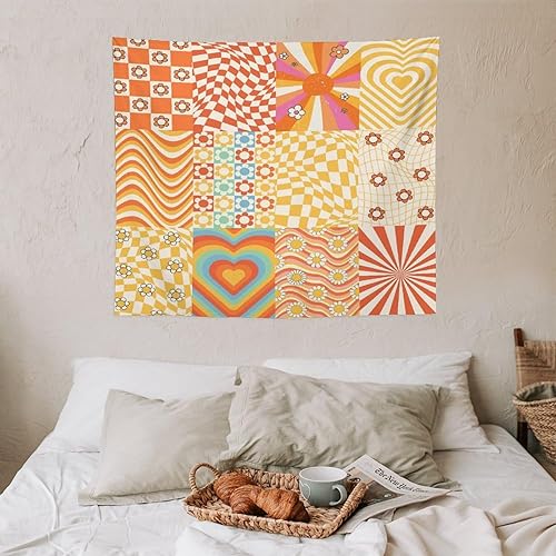 Miniatura 95 de Tapiz floral retro de los años 60 y 70, diseño hippie de primavera Groovy Flower Power Flower Boho para colgar en la pared, arte neutro para Hippie