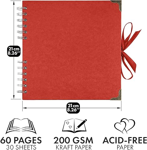 Vista 190 de Bstorify Álbum de recortes de 10 x 10 pulgadas, 70 páginas, protectores de esquina de papel kraft grueso negro, cierre de cinta, ideal para tus