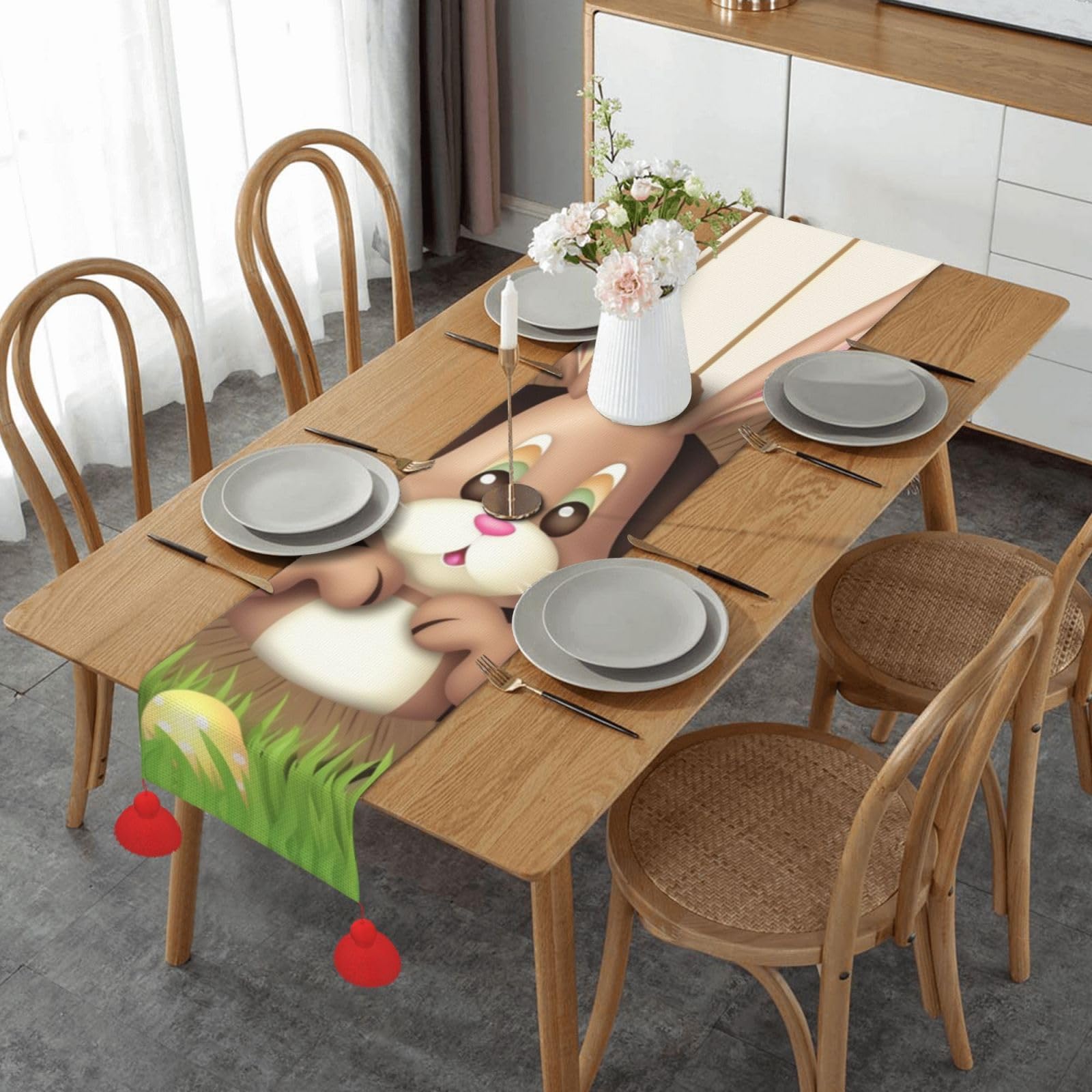 Chemin de table rustique lapin de Pâques pour sublimer une table vide sans effort