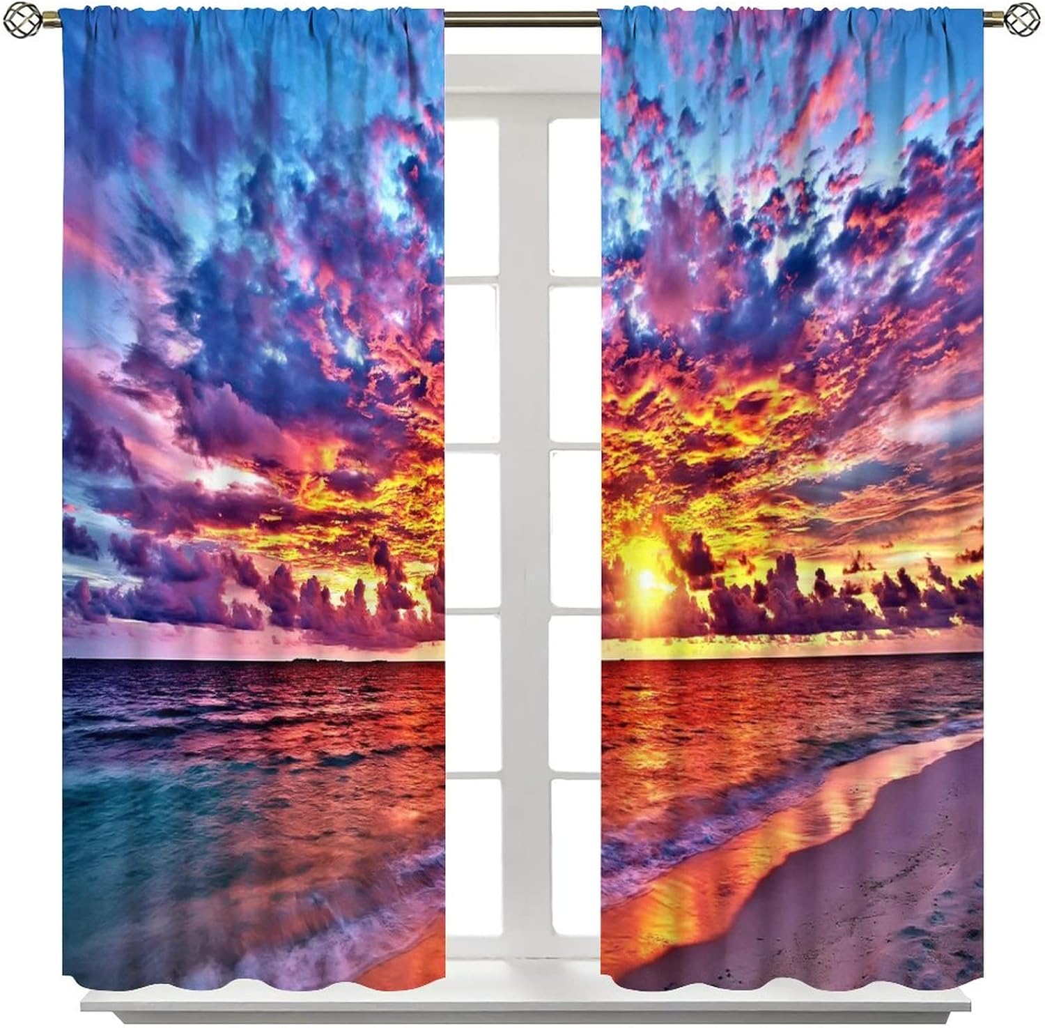 Beach Sunset Curtains Hawaii Beautiful Ocean View Print Pattern Decorative Rod Pocket Blackout Window Drapes 2 Panels Set for Bedroom Living Room Decor 55x63in