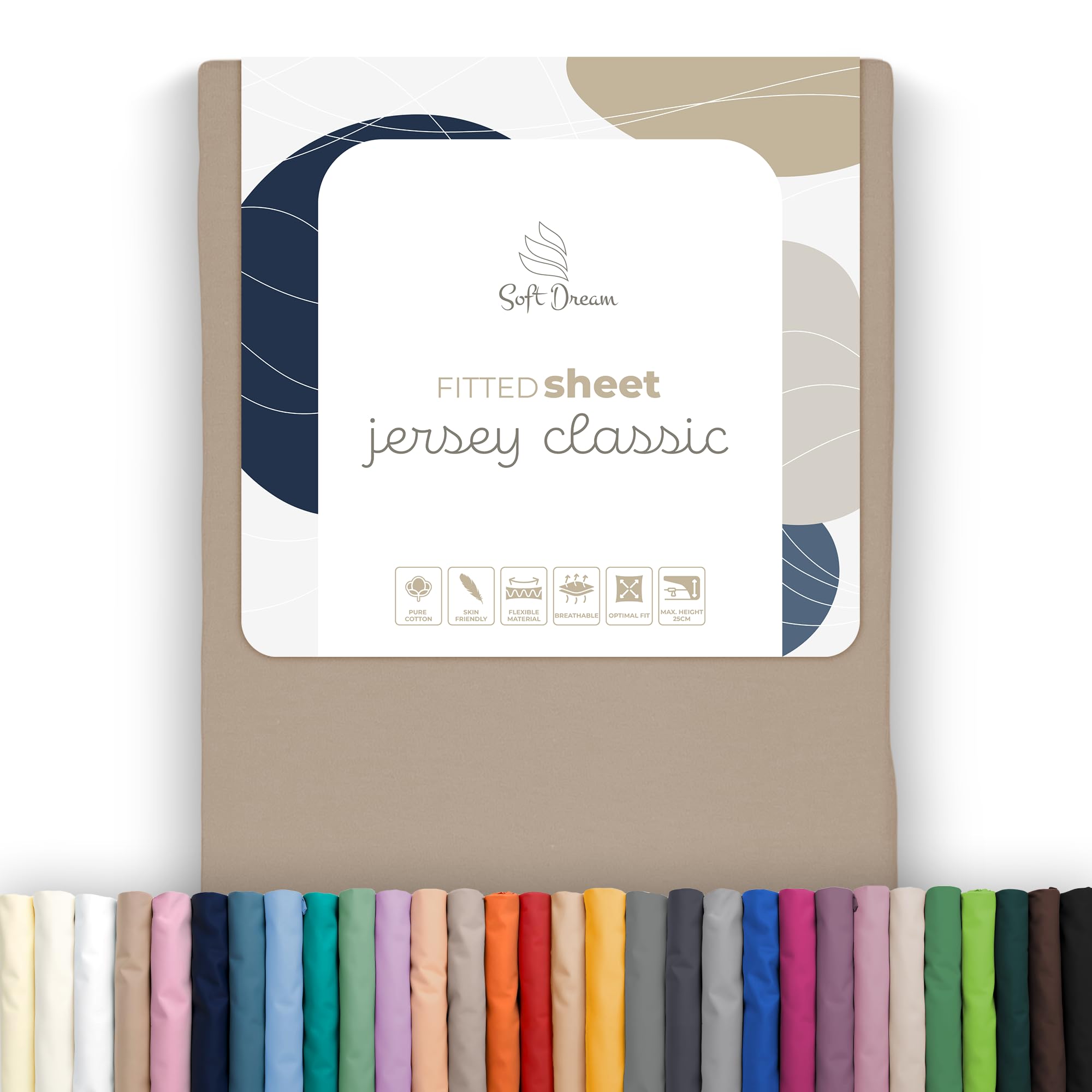 Soft Dream Fitted Sheet Bed Sheet 100% Jersey – 29 Colours and 5 Sizes, cappuccino, 160 x 200 cm