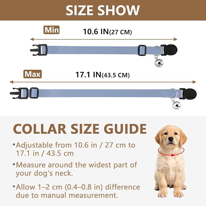 2 Collares para Perros Pequeños Medianos Ajustables Suaves Azul Serenidad con Hebilla miniatura 4