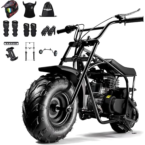 Oryxearth Mini Dirt Bike for Kids, 105CC 4-Stroke Kid Gas Powered Off-Road Pocket Pit Trail Motorcycle W/EPA Approved, Up to 28 Mph Weight Support 185 LBS, with Helmet & Goggles