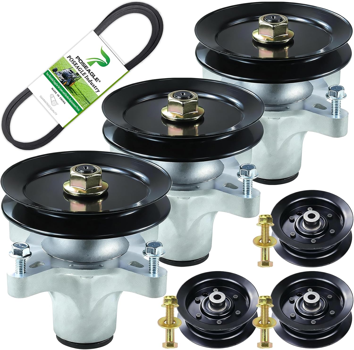 3 Pack 121-0751 Spindle Assembly with 125-5575 Spindle Pulley 106-2175 Idler Pulley 119-8820 Belt 1/2x142 Replaces 139-3214, 117-7267, 117-7439 for Toro 50 Inch Riding Mowers