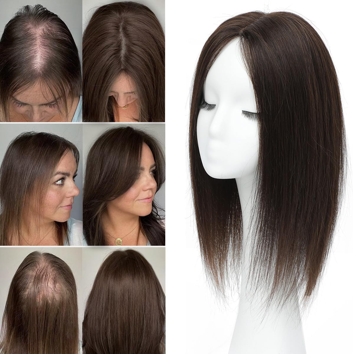 Hair Toppers for women Real Human Hair 16inch Hairs Topper for Women Natural Base Hairs Topper