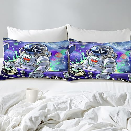 Miniatura 2 de kodhyvj Juegos de Edredón Completos de Astronauta del Espacio Exterior para Adolescentes Varones, Ropa de Cama con Temática de Astronauta Galaxia,