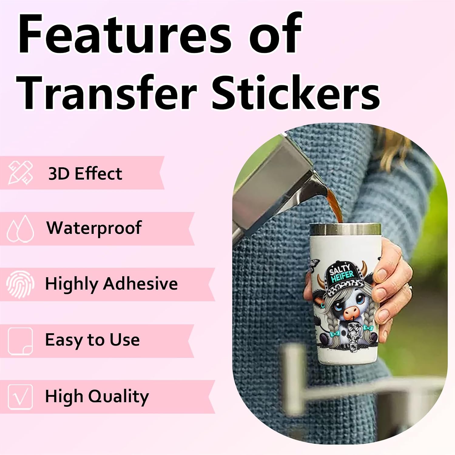 UVDTF Cup Wrap, 8-Pack Cute Cow Theme Glass Sticker, 11 x 5 Inches Cup Stikcers, for 16 oz Cups, Glass and Wood Crafts（309）