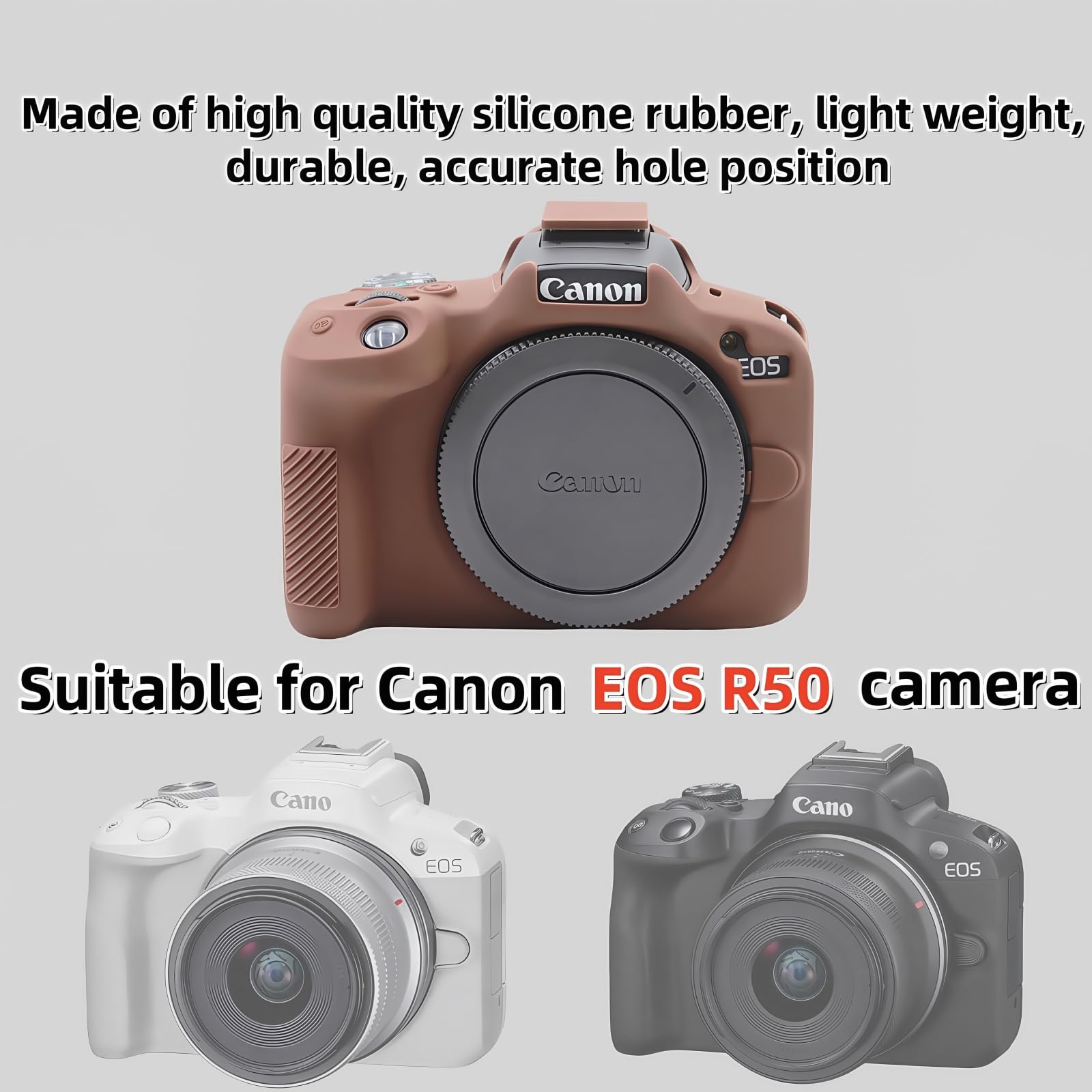 Funda EOS R50, funda protectora de silicona suave para cámara de vlogging Canon EOS R50 EOSR50, viene con 2 protectores de pantalla y 1 correa de muñeca, accesorios EOS R50 (café)