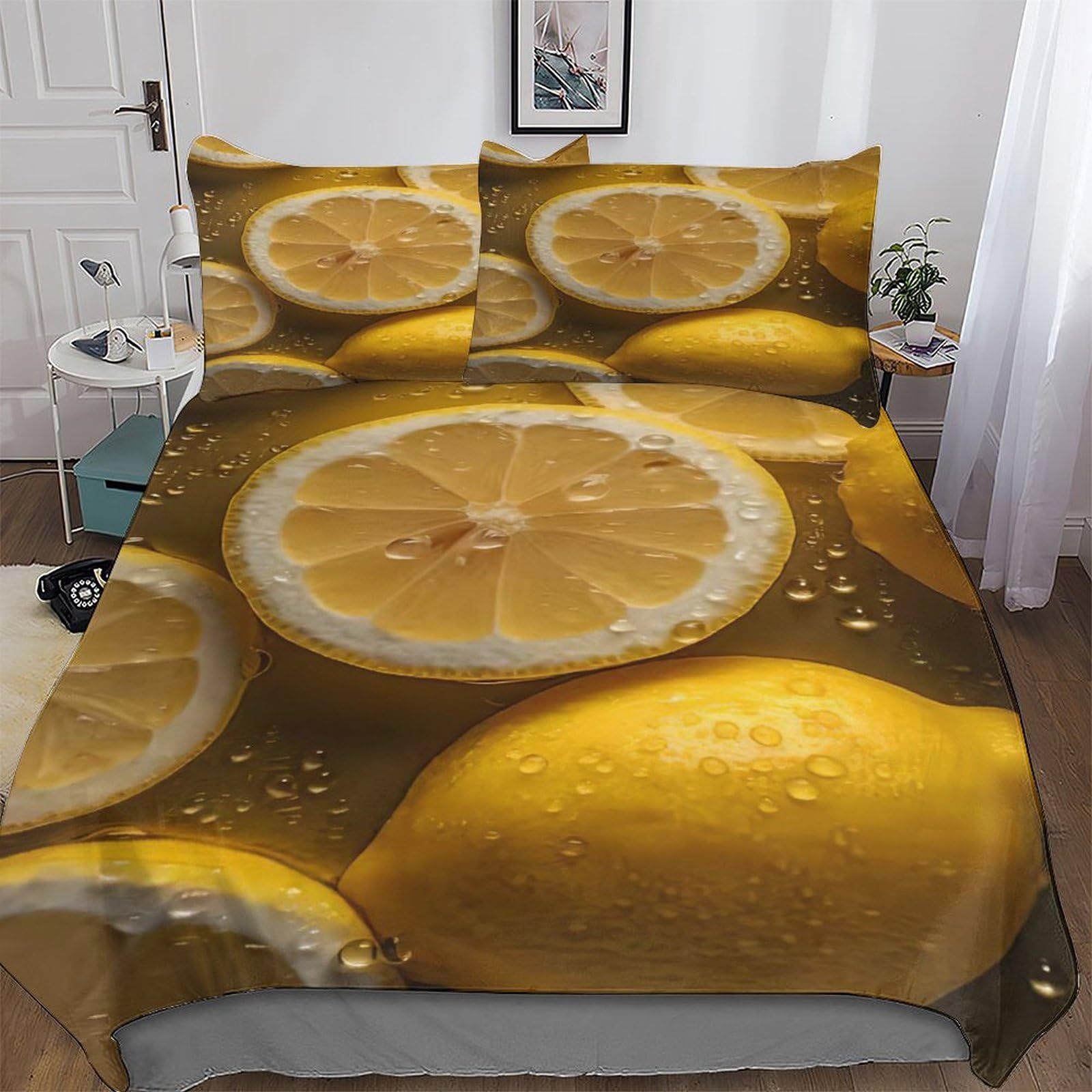 Ggjjtt Boys Lemon Duvet Cover Print Bedding Comforter Cover For And Girls Soft Microfiber Quilt Cover 3 Piece With Pillowcase Double 200X200cm