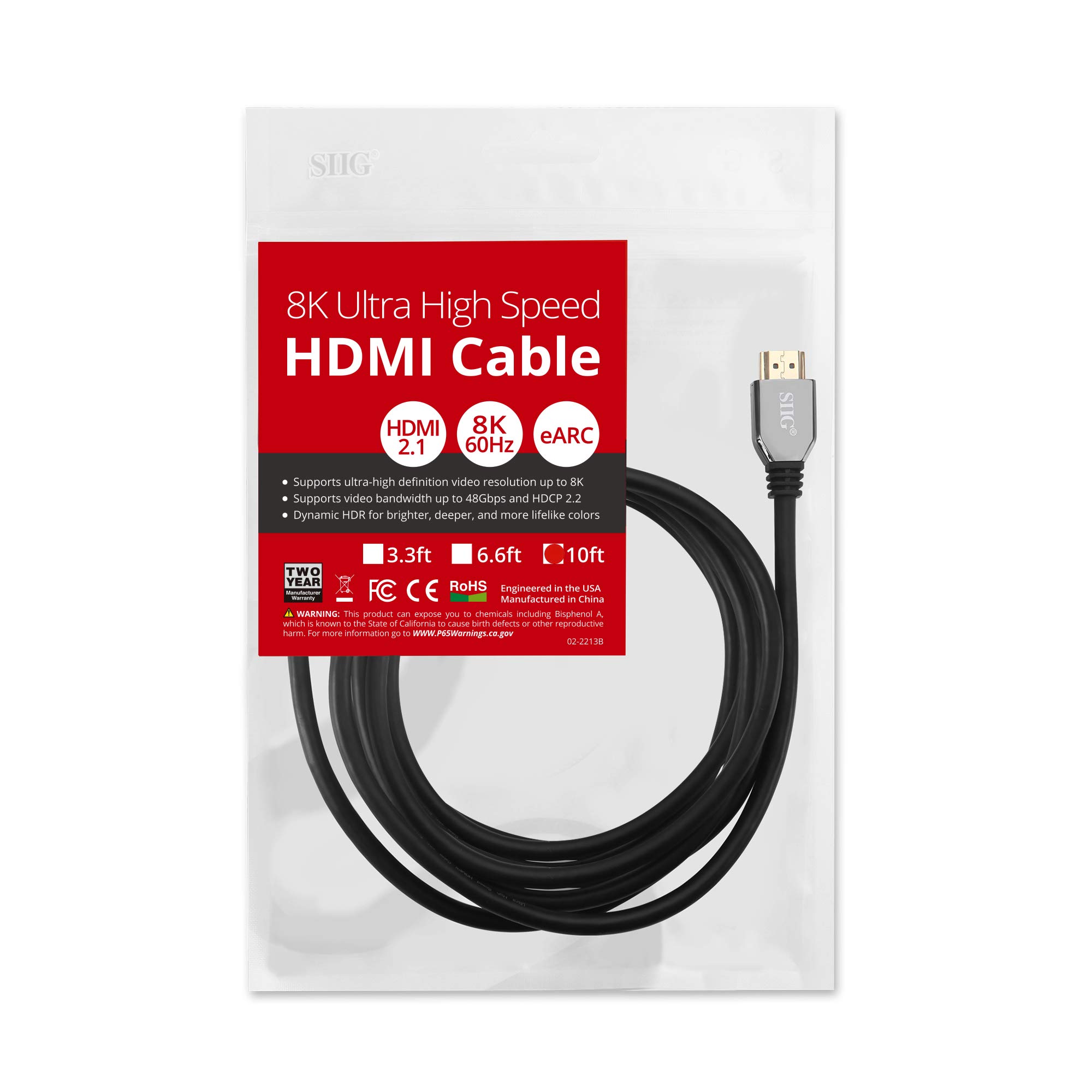 SIIG 8K Ultra High Speed Cavo HDMI - 3 m, HDMI 2.1 8K, 48 Gbps, Dynamic HDR, 4K/120 Hz, eARC, HDCP 2.3 DSC, per PS5, Xbox Series X, RTX 3XXX, RX 6XXX, Apple TV e altri (CB-H21611-S1)