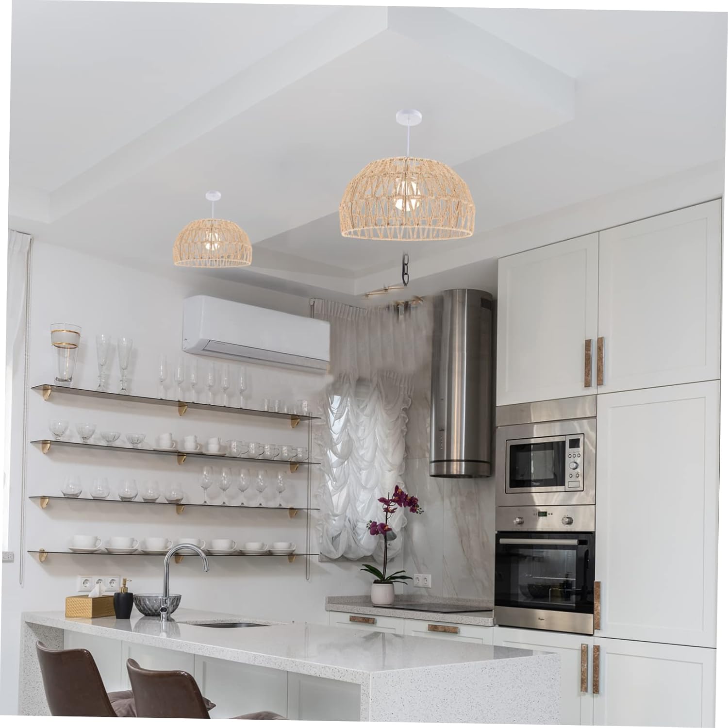 Rattan Lamp Rattan Woven Lamp Shade Pendant Light Shade Ceiling Light Replacement for Chandelier Flush Mount Ceiling Fixture Brown