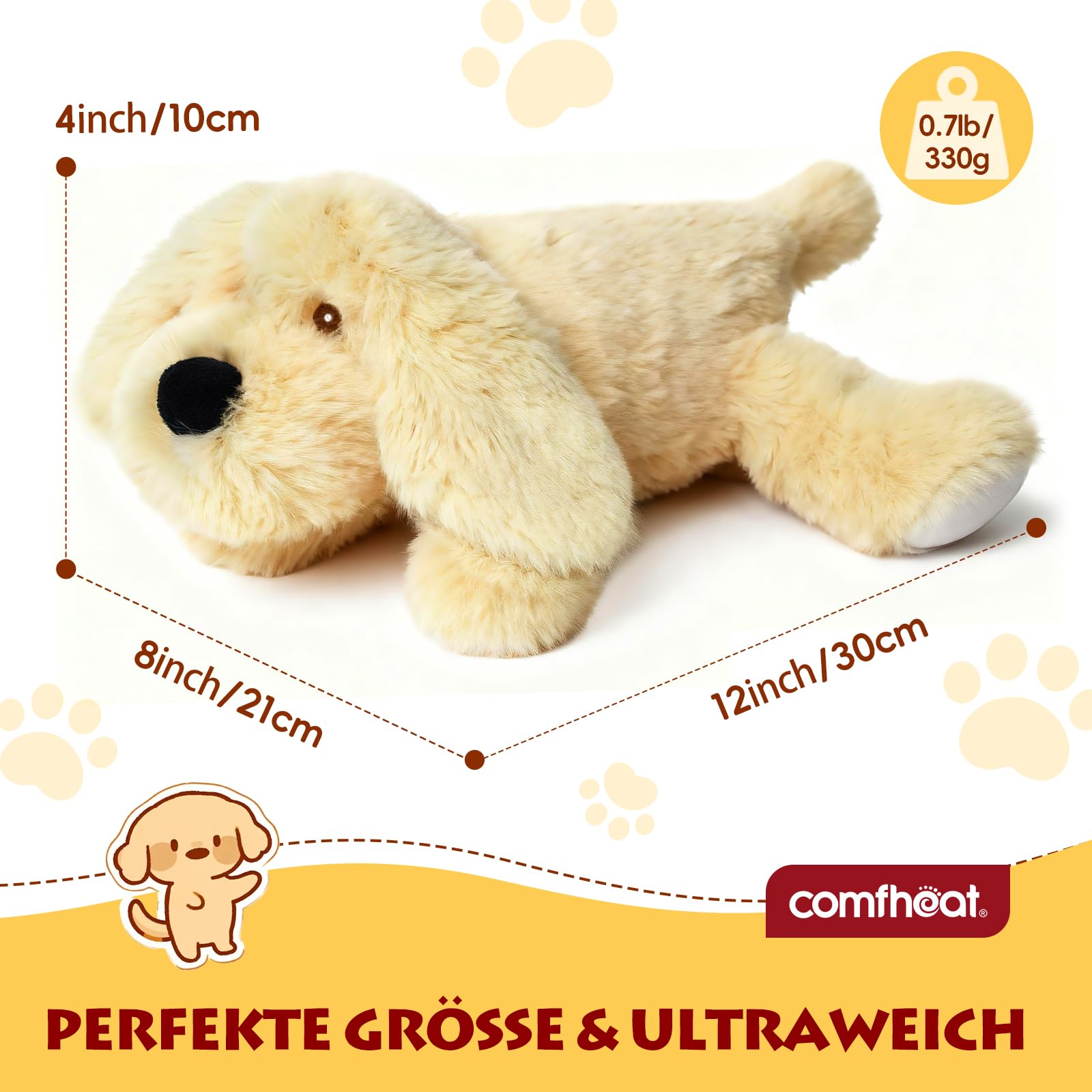Mikrowellen-Wärmekissen Plüschhund Golden Retriever | Waschbarer Wärmebeutel, lindert Krämpfe, Bauchschmerzen und Anspannung, kindersicheres Kuscheltier für Geschenkzwecke