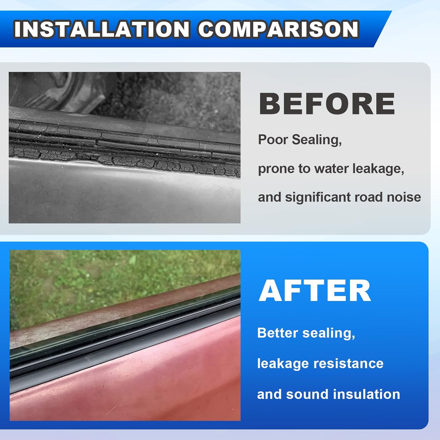 Window Molding Sweep Felt Trim Seal Belt Compatible with Ford F150 F250 F350 Bronco 1987-1997 Weatherstrip Replace# E7TZ1521452A E7TZ1521453A F2TZ1521456A F2TZ1521457A, Front Inner Outer, 4PCS