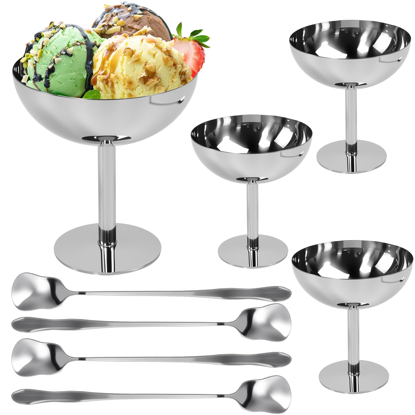 4 Stück Eisbecher Eisschalen Edelstahl Dessertschalen Dessertgläser 10cm 200ml Eiscreme Schalen Dessertbecher mit Standfuß Eiscreme Servierschale für Obst Salat Joghurt Hochzeiten Partys