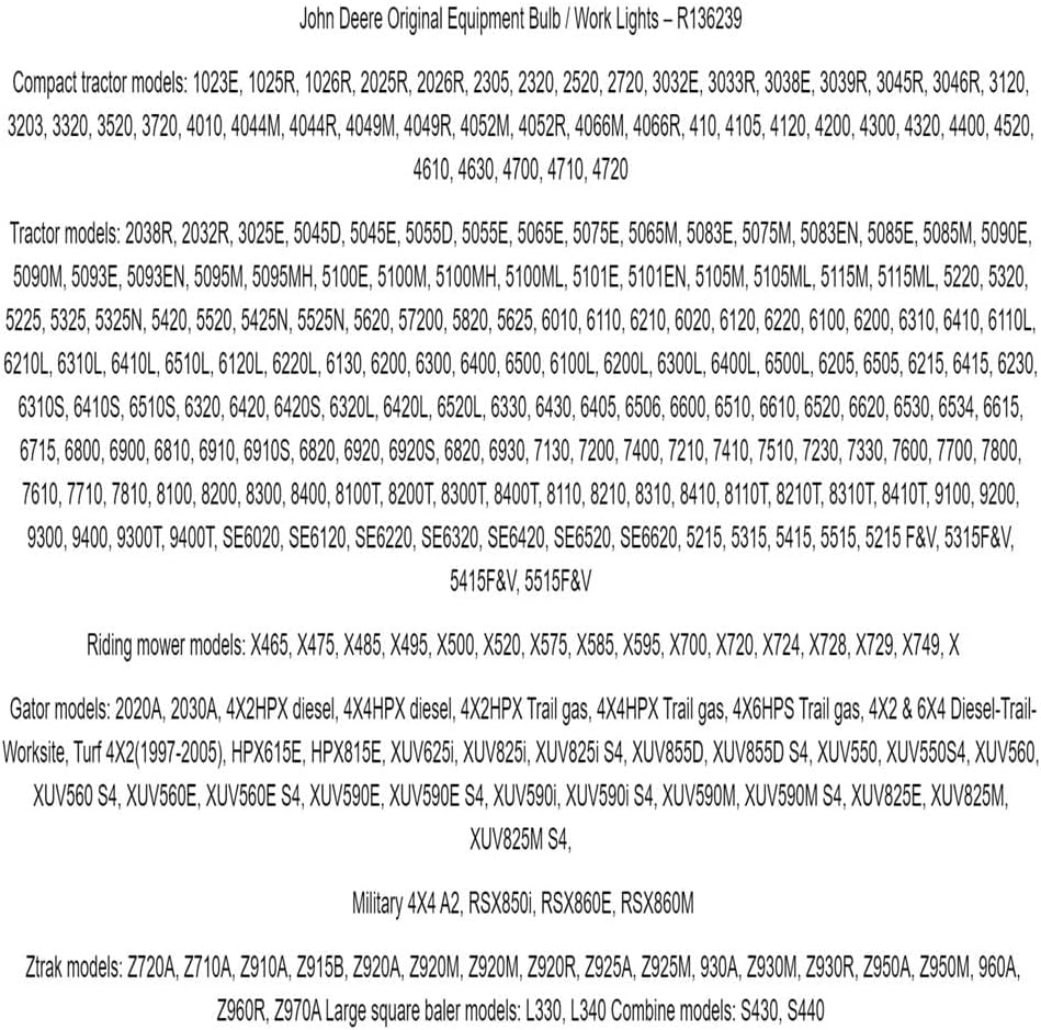 KYHHL 2 Super Bright LED light bulbs 1023E 1025R 1026R R136239 work/rear bulb Replacement for Deere OEM