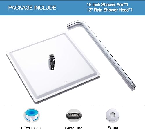 Miniatura 6 de Cabezal de ducha de lluvia cuadrado, cabezal de ducha de lluvia de alta presión, lluvia grande de acero inoxidable fijo cromado pulido, cabezal de