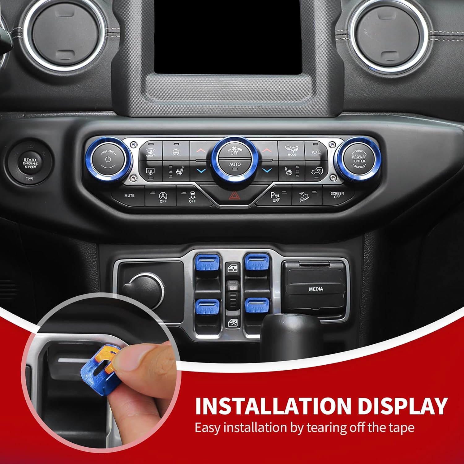 JeCar JL Switch Button Covers Window Control Air Conditioner Headlight Volume Radio Knob Trims Interior Accessories Compatible with Jeep Wrangler JL JLU 2018-2026 & Gladiator JT 2020-2026, Blue