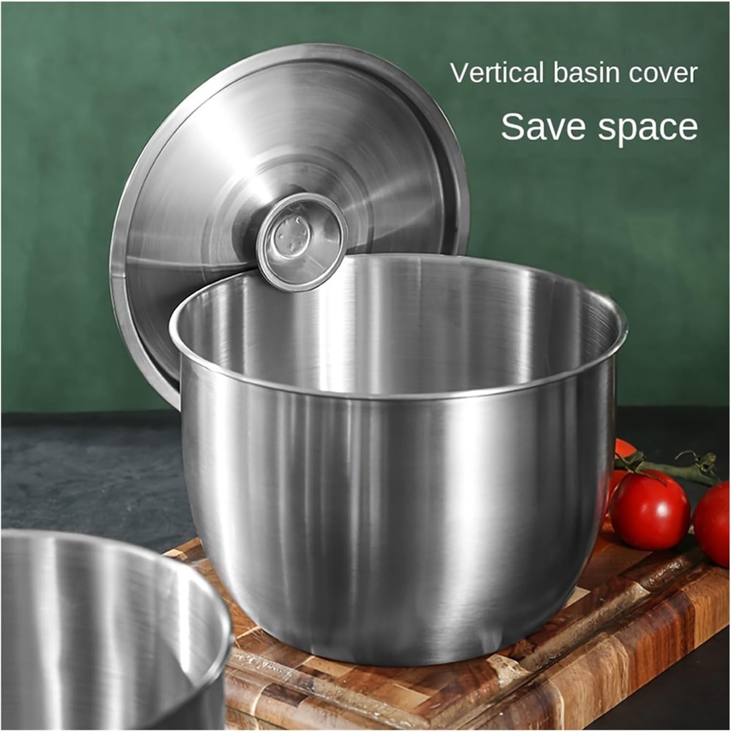 Stainless steel mixing bowl set with lid, egg beater, kneading, thickened and deepened round soup(Silver 4pcs)