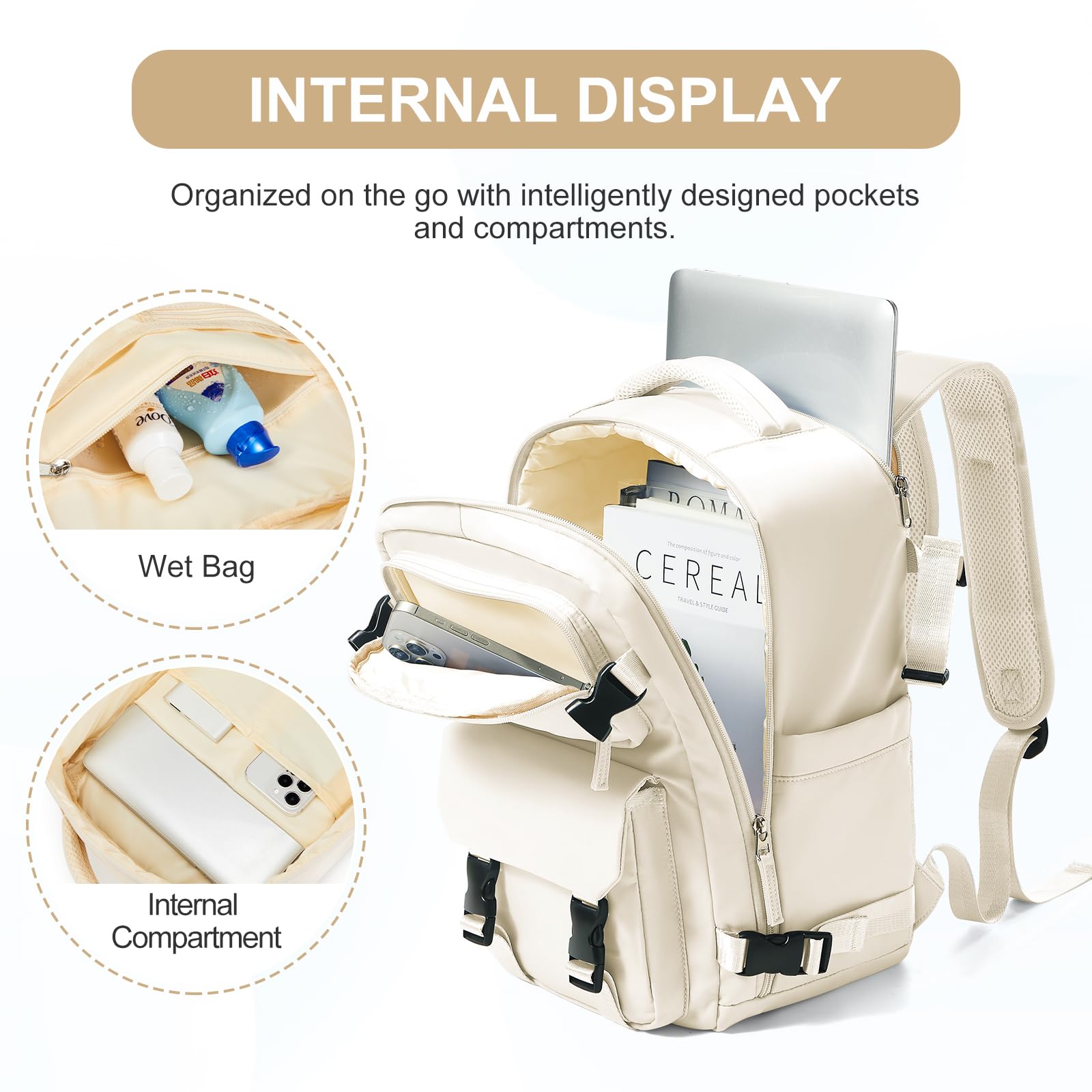 SZLX Zaino da viaggio grande da donna da viaggio zaino da escursionismo sportivo da esterno impermeabile zaino da scuola casual laptop da 14 pollici con porta di ricarica USB scomparto per scarpe