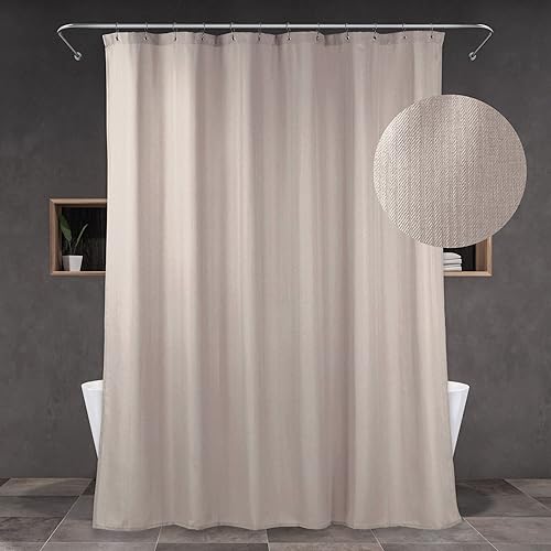 Popkozzi Taupe Grey Shower Curtain: 72 Inch Waterproof Washable Linen Style Fabric Shower Curtains for Bathroom - Simple Elegant Neutral Textured Solid Polyester Cloth Bath Curtain - 72x72
