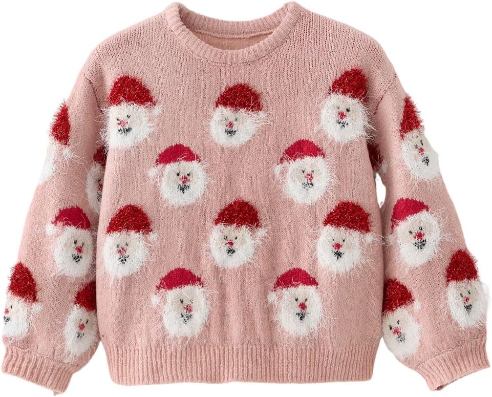 Kids Ugly Christmas Sweater Santa Long Sleeve Knit Pullover | ultra soft,breathable,Itch-Free, Sensitive Skin, toddler knit top,Loose relaxed,Stretchy crew neck, gift for boys girls 2-12