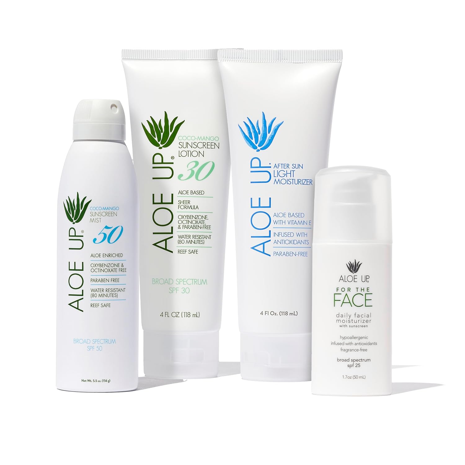 Aloe Up White Collection Sunscreen Spray SPF 50 White Collection Sunscreen Lotion SPF 30 After Sun Light Moisturizer
