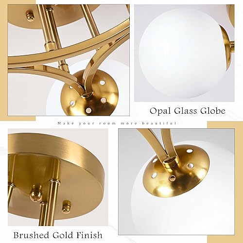 Miniatura 5 de Lámpara de techo de 3 luces de globo de mediados de siglo, moderna lámpara de techo semiempotrada, candelabros Sputnik con pantalla de vidrio de