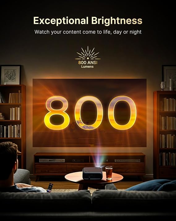 NexiGo PJ40 Ultra Outdoor Projector, Compatible with Netflix/YouTube/Prime Video, 800 ANSI Lumens, AI Image Enhancement, Native 1080p Video Projector, 20W Speaker, Auto Keystone