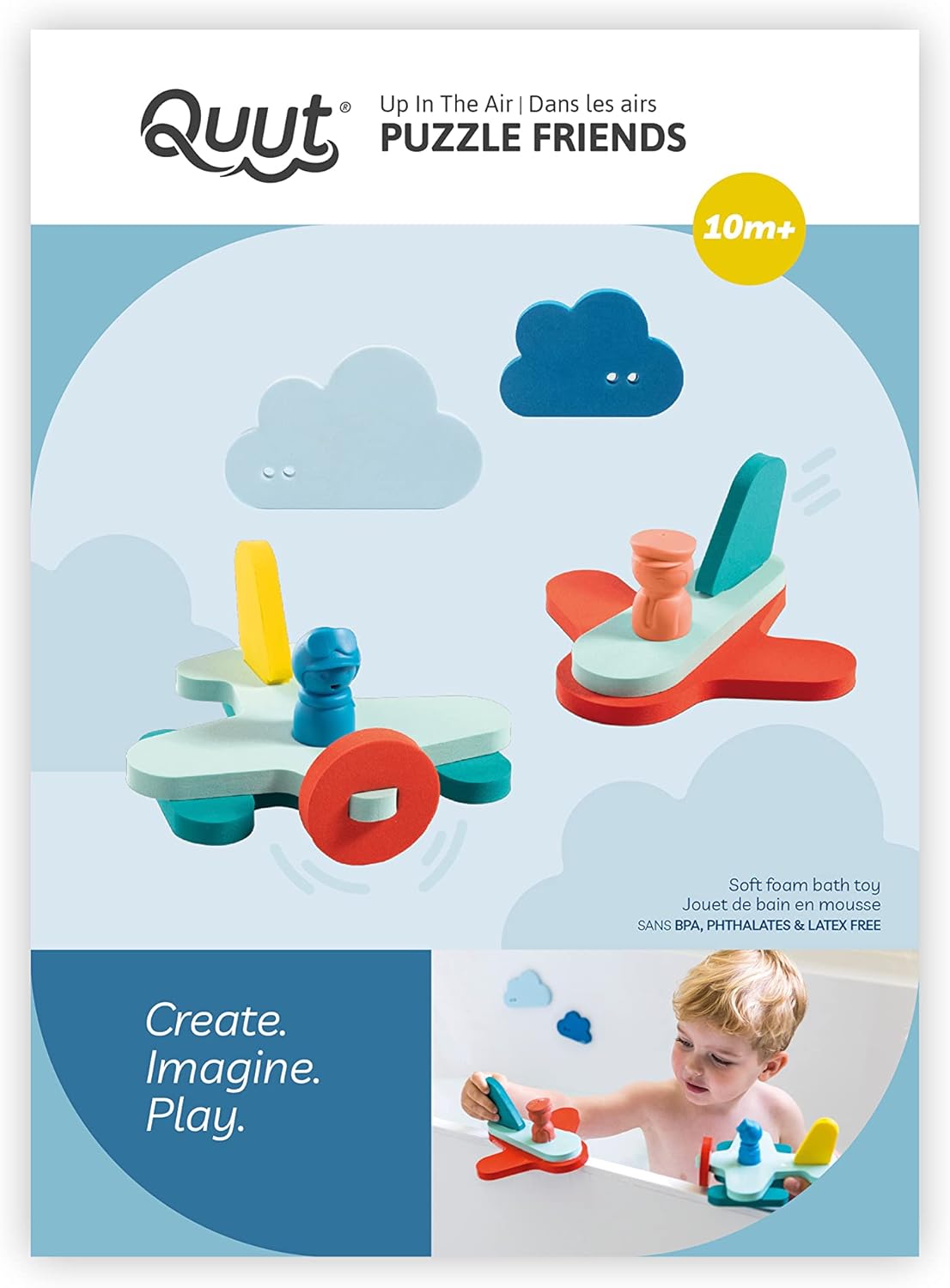 QUUT Puzzle Friends Up in The Air - Floating Foam Bath Toys for Toddlers and Kids - Bath Toys That Stick to Tub - BPA-Free Shape Puzzle Set for Bath Time - Safe Interactive Water Games for Kids
