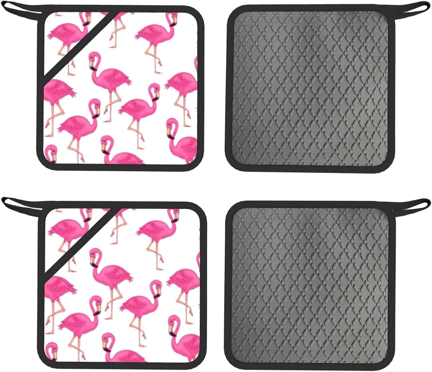 Flamingo Oven Mitts and Pot Holders Set of 4 Heat Resistant Kitchen Gloves with Silicone Palm Hot Pads for Baking Cooking Grilling BBQ