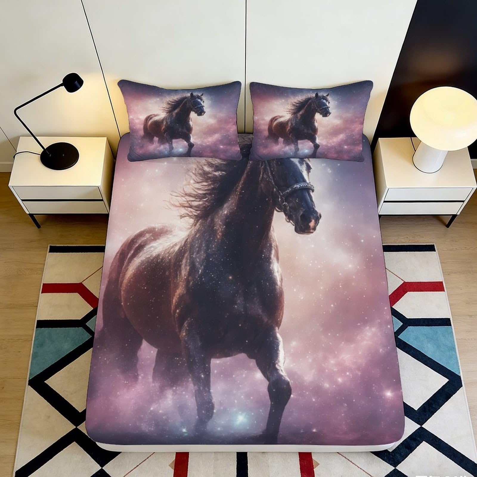 3D Printed Wild Horse Fitted Sheet Microfiber Soft Breathable Dreamy Night Mattress Cover for Bedroom Dorm Decor 90x200x25cm