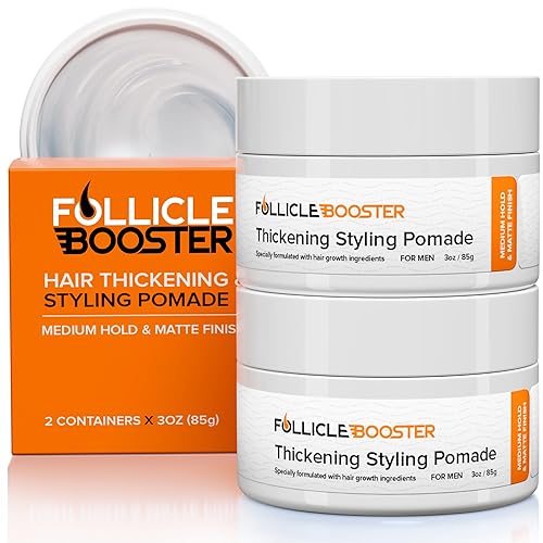 FOLLICLE BOOSTER Pomada de peinado espesante, paquete de 2 unidades, sujeción media, base de agua, acabado mate, pasta natural para el crecimiento