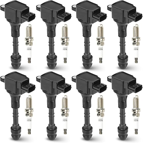 Paquete de 8 bobinas de encendido con 8 bujías de iridio compatibles con Nissan Titan Pathfinder Armada Infiniti QX56 5.6L V8, reemplazo para UF510