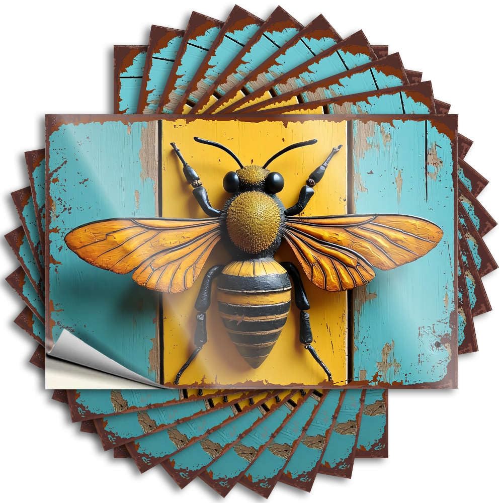 Stickers Heavy Room Door Decor Case A Colorful Bee On A Rustic Wooden Background. - No Residue Decals for Birthday(6X9CM)