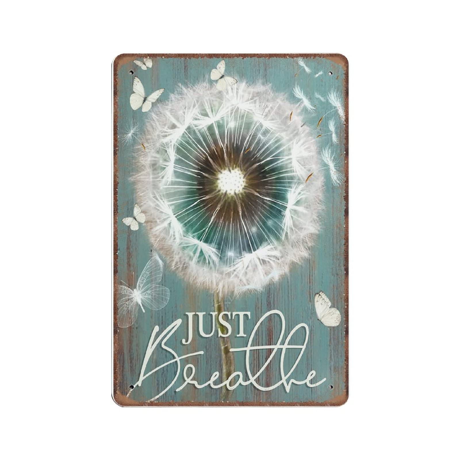 Daiercy Material_tin 11 Dandelion Canvas Hippie Decor Tin Signs Just Breathe Hippie Style Therapy Butterfly Art Funny Vintage Metal Sign Plaqu Poster Wall Art Kitchen Garden Bathroom Home Decor, 140X200 Mm