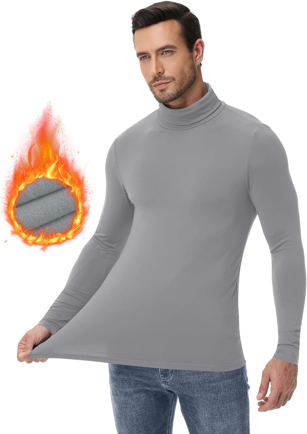Poriff Men's Turtleneck Tops Fleece Lined Pullover Thermal Long Sleeve Casual Slim Fit Basic Sweater - Image 2