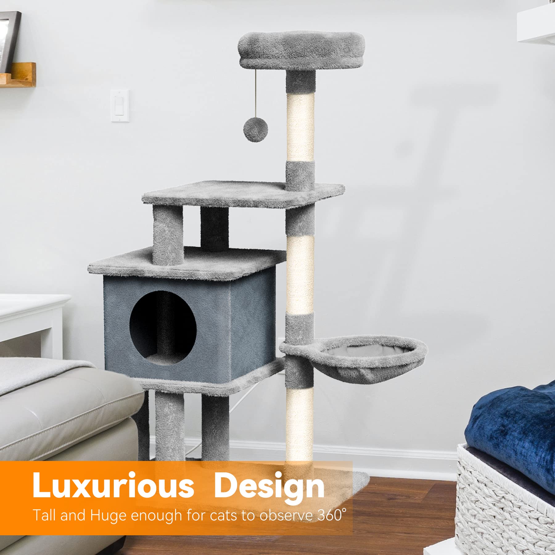 Hawsaiy Cat Tree Tower House Condo Scratching Furniture for Small Medium Cat Kitten with Hammock and Removable Condo 44â€?