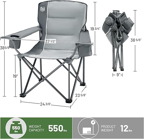 Miniatura 3 de TIMBER RIDGE Silla de campamento plegable de gran tamaño para adultos, soporta 550 libras resistente con portavasos bolsillo lateral para