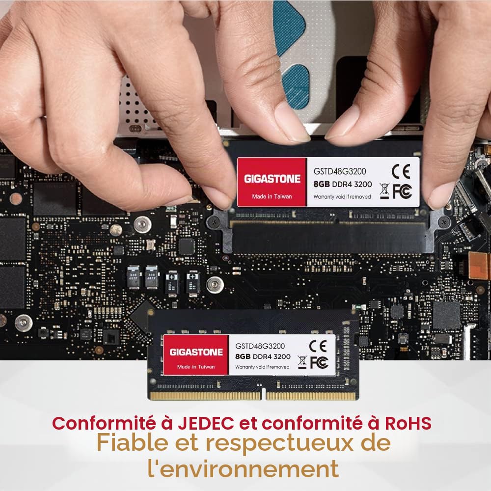 【DDR4 RAM Mise à Niveau pour Portable】 GIGASTONE 8Go DDR4 3200MHz(2933MHz Or 2666MHz) PC4-25600(PC4-23400/21300) CL22 1.2V SODIMM 260pin UnbuffeRouge Non ECC Mémoire Haute Performance