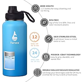 Farsea Insulated Water Bottle With Paracord Handle, Protective Silicone Boot and 2 Lids (Straw Lid & Spout Lid), Stainless Steel Water Bottle Wide Mouth, Double Wall Sweat-Proof BPA-Free, 32 oz
