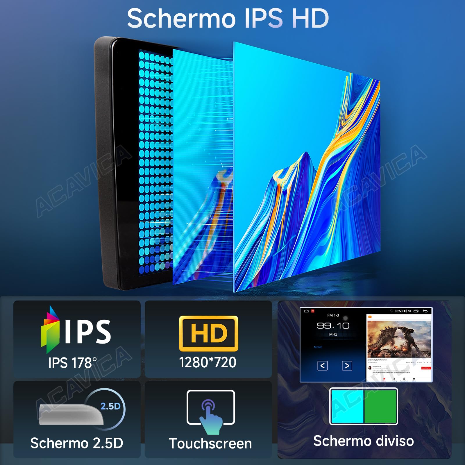 ACAVICA Autoradio Android 14 con CarPlay e Android Auto - Schermo IPS HD 9" - Compatibile con VW Golf 5 6 Passat B6 B7 Polo Tiguan Touran EOS Scirocco - Navigazione GPS WiFi Bluetooth USB Touch