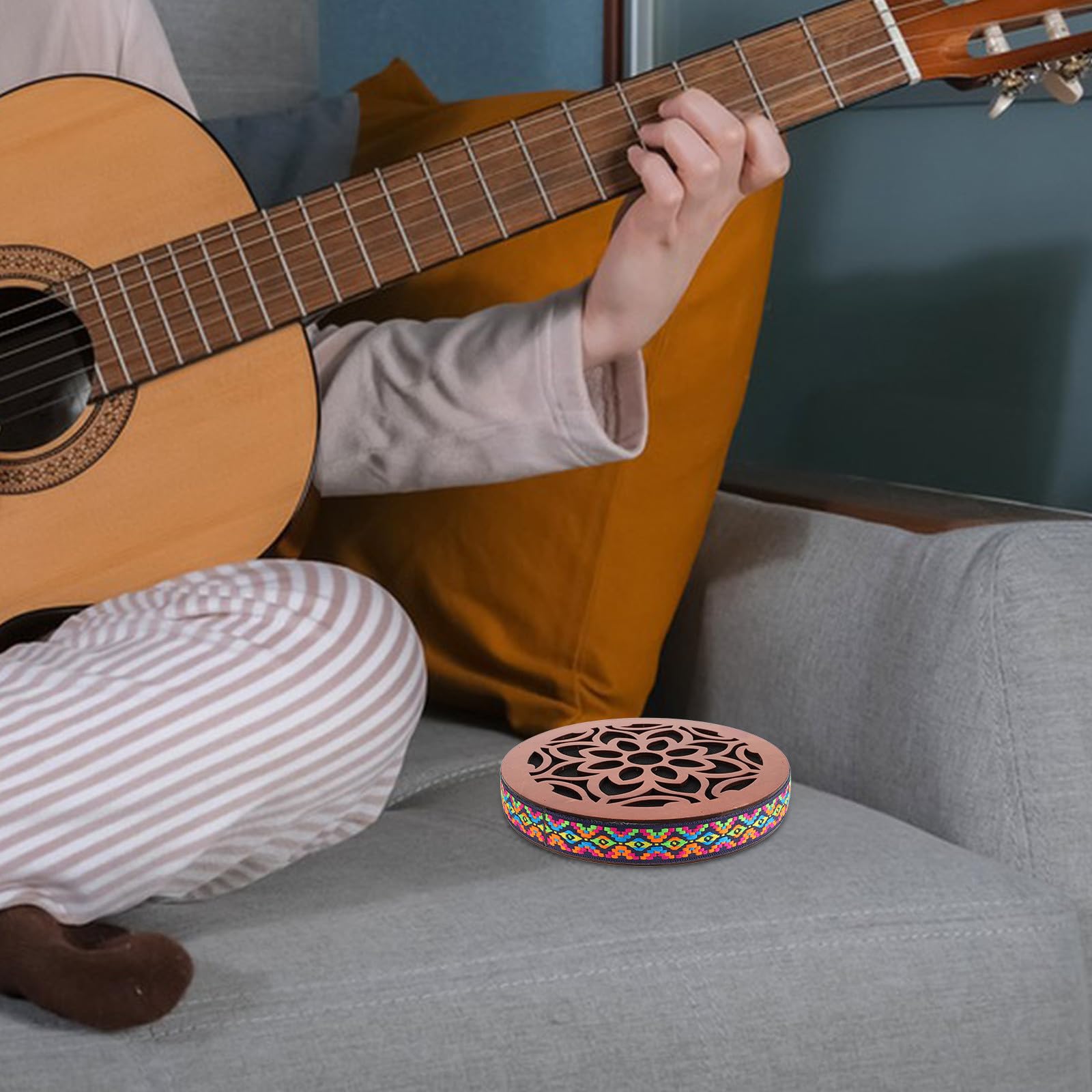 Tambour à Main Océan en Bois Sons Onomatopéiques de Pluie, Instrument Ethnique Portable pour Relaxation et Thérapie Sonore