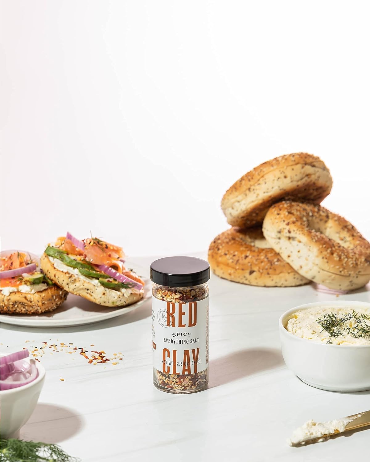 Red Clay Spicy Everything Bagel Seasoning Salt - Everything Seasoning Blend with a Kick - Made with Sesame Seeds, Poppy Seeds, Garlic, Onion, Red Pepper, Salt - Keto, Paleo Friendly (2.5oz, Pack of 2)