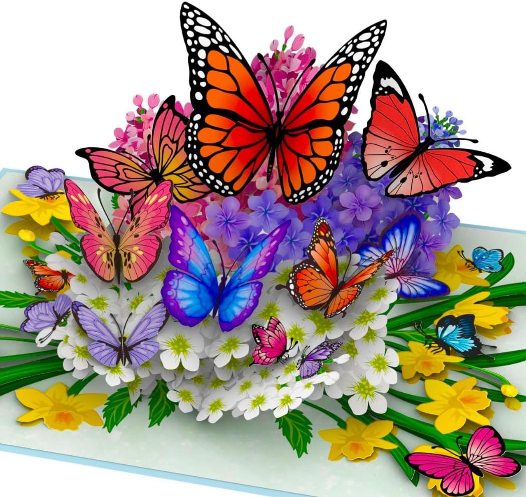 Pop-Up Card Butterflies in Nature – 3D Butterfly Card for Wife, Girlfriend & Mother (Birthday Card, Get Soon, Thank You, Anniversary)